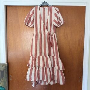 Knox Rose Striped Rust and White Wrap Maxi Summer Bohemian Boho Dress Small